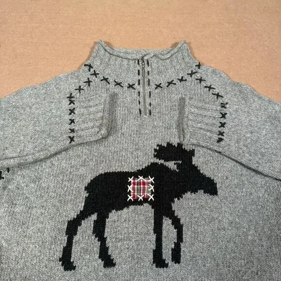 Vintage Grey Moose Half Zip Knit Sweater Winter Outdoor Fits Lrg Coldwater Creek - Picture 3 of 8